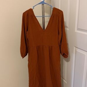 Madewell Rust-Tone Textured Gauze Dress